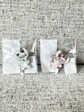 New Disney Stitch & Angel Enamel Pin Duo - Blue and Pink